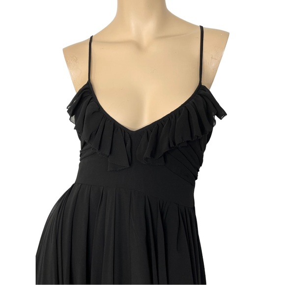 Aryn K Cocktail Dress Black Chiffon Ruffle V Neck Halter Tie Strap Size Medium - Picture 5 of 12